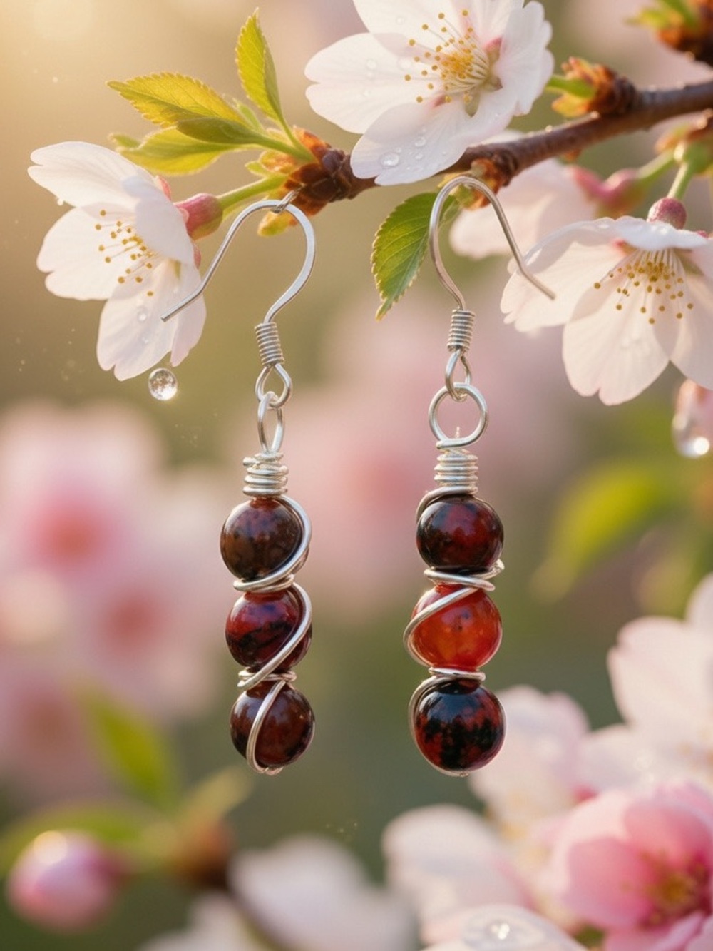 Red Moss Agate Wire Wrapped Dangle Earrings Handmade